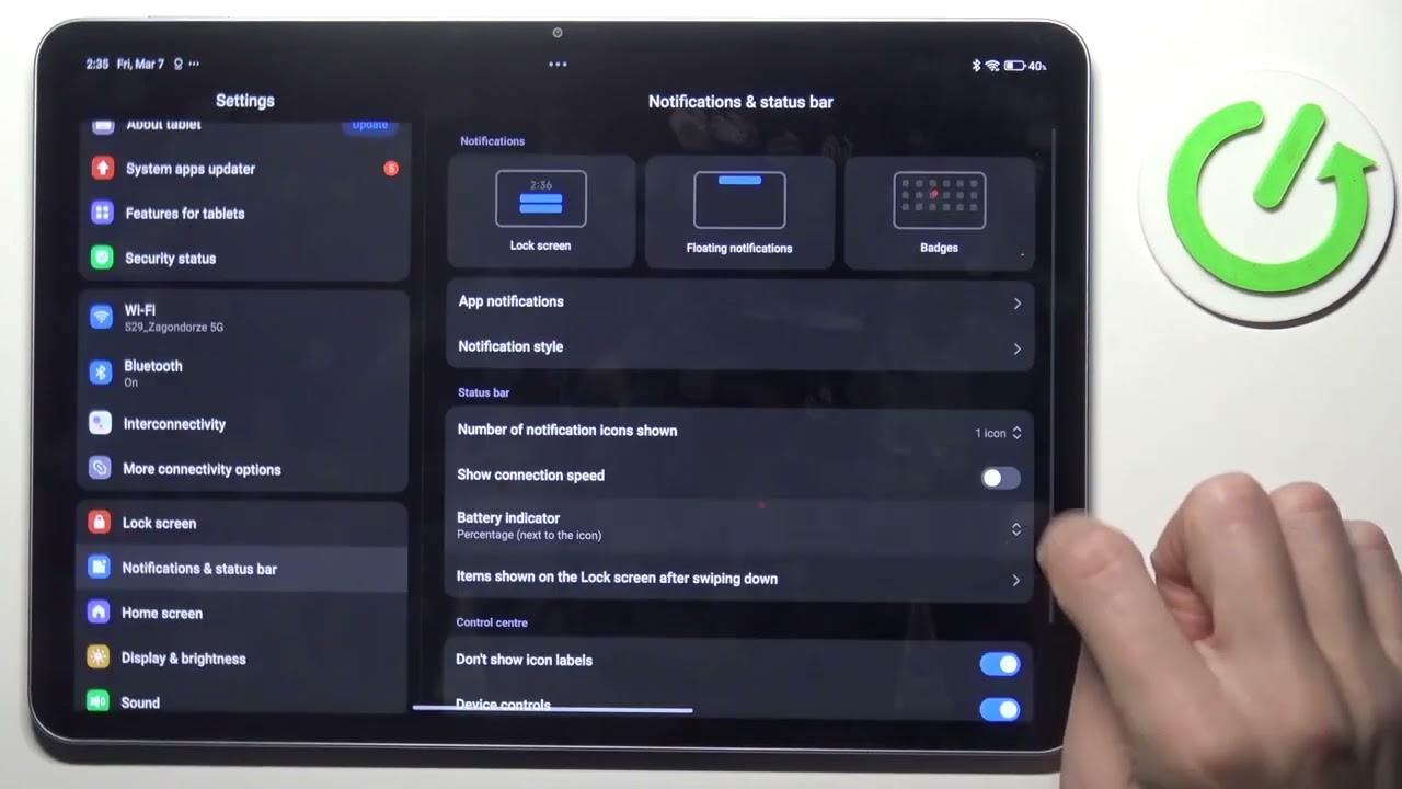 Wie kann ich die Akkuanzeige beim XIAOMI Pad 7 einblenden?