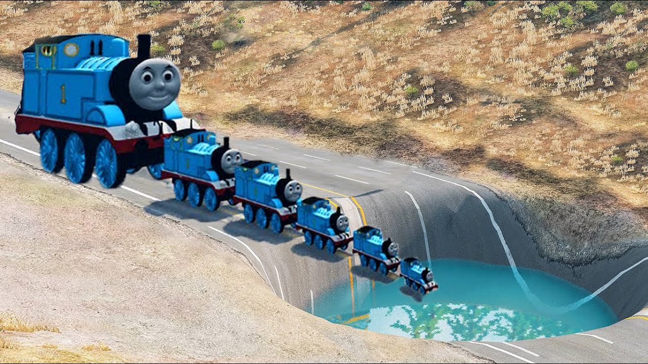 Big & Small Thomas & Friends vs Giant Pit - BeamNG.Drive
