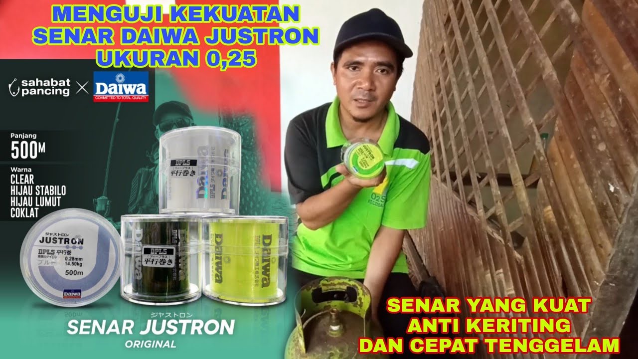menguji kekuatan senar pancing daiwa justron ukuran 0,25 mm