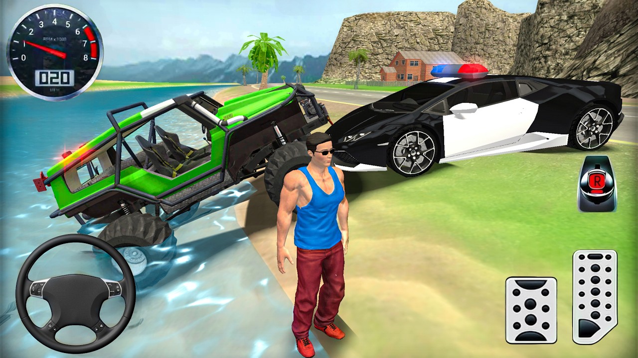 Officer Police Car & Monster Truck Driving in Open World Game - Android Gameplay