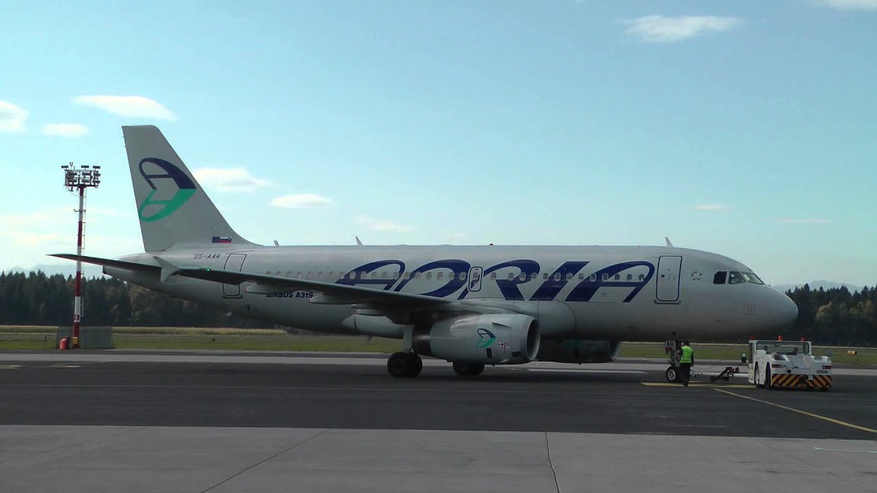 Adria Airways Airbus A319/320 close-up pushback @ Brnik airport ( LJU/LJLJ ) HD