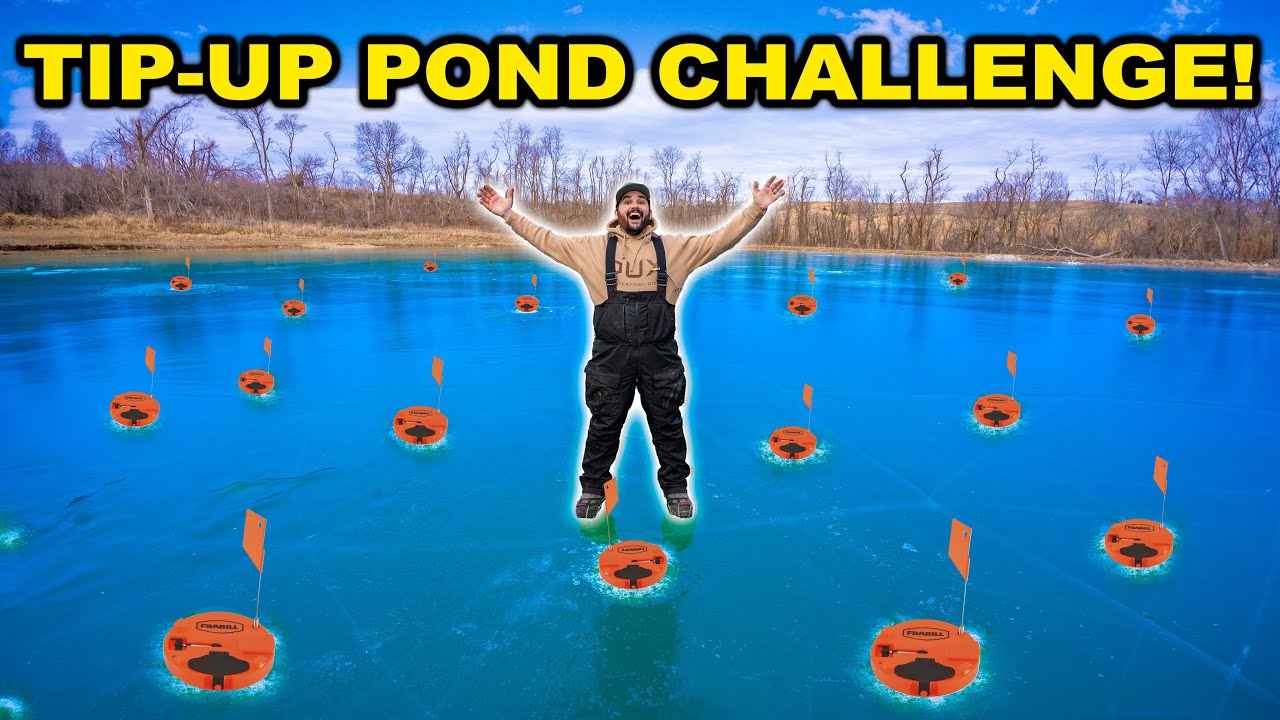 Backyard Pond TIP-UP Ice Fishing CHALLENGE!!! (We Found the Bass!)
