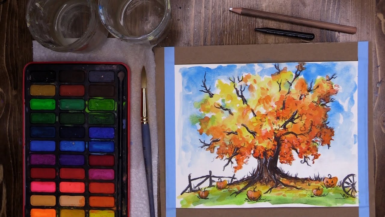 Watercolor Fall Trees - Virtual McArt