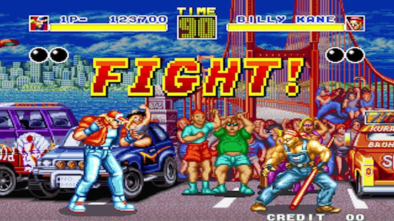 Fatal Fury 1 (Arcade): Stage 7: South Town Village: Terry Vs  Billy