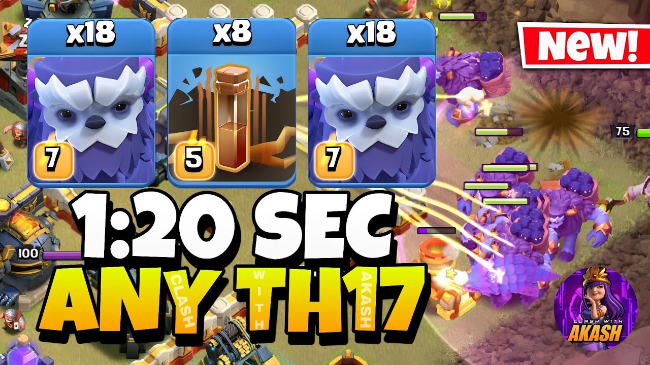 TH17 Yeti Attack With 8 Earthquake Spell | Best TH17 Attack Strategy in Clash of Clans 🔥