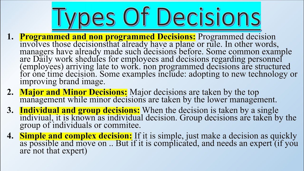 Types Of Decisions || Principles of management || Decision making process || Important for aktu mba