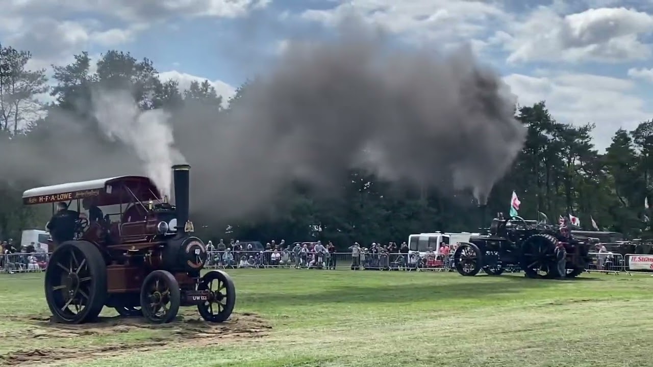 Ploughing engine pair Lion & Tiger winching a Road Loco at Cromford steam rally 2/8/2025