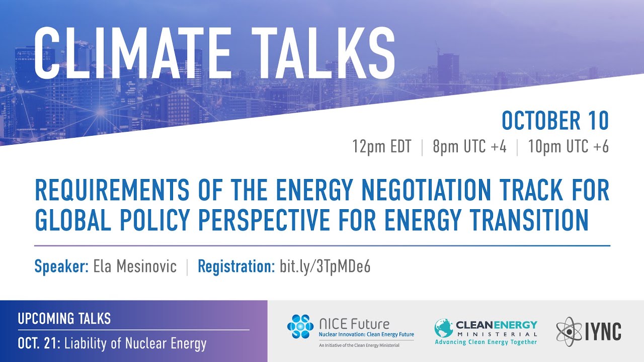 Requirements of the Energy Negotiation Track for Global Policy Perspective for Energy Transition