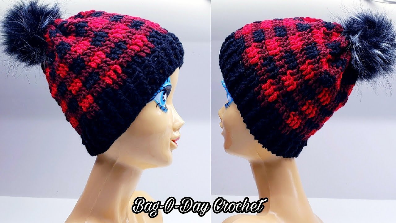Easy Crochet  Beanie Hat | Crochet Plaid Hat | Bag O Day Crochet Tutorial 551
