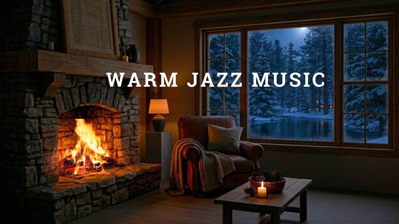 Winter Fireplace Jazz ❄️ Cozy Cabin Ambience for Focus, Calm & Late Night Work