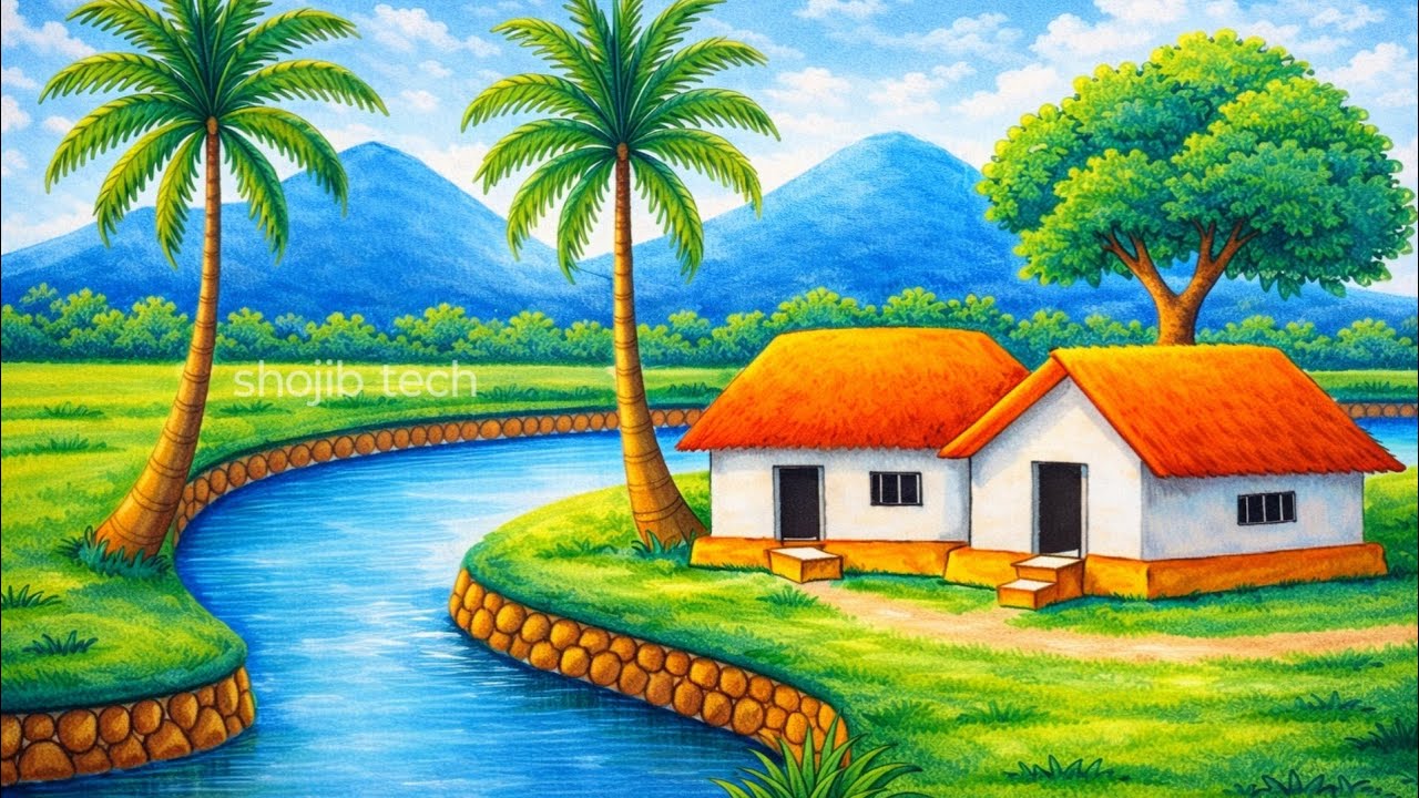 Scenery drawing step by step @EasyDrawing24  @FarjanaDrawingAcademy @RongdhonuArtandDrawing