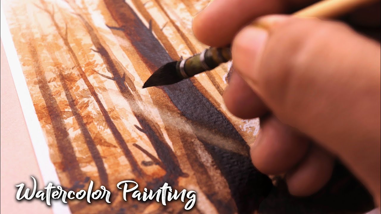 How I painted trees and sun rays with watercolor | Watercolor Painting landscape