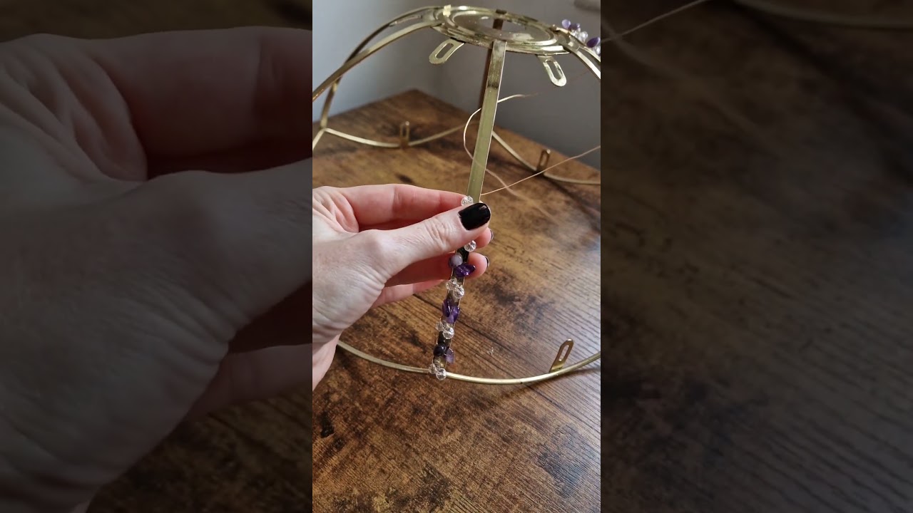 Making a suncatcher from an old lampshade #suncatcher #lampshade #crystals #diycrafts