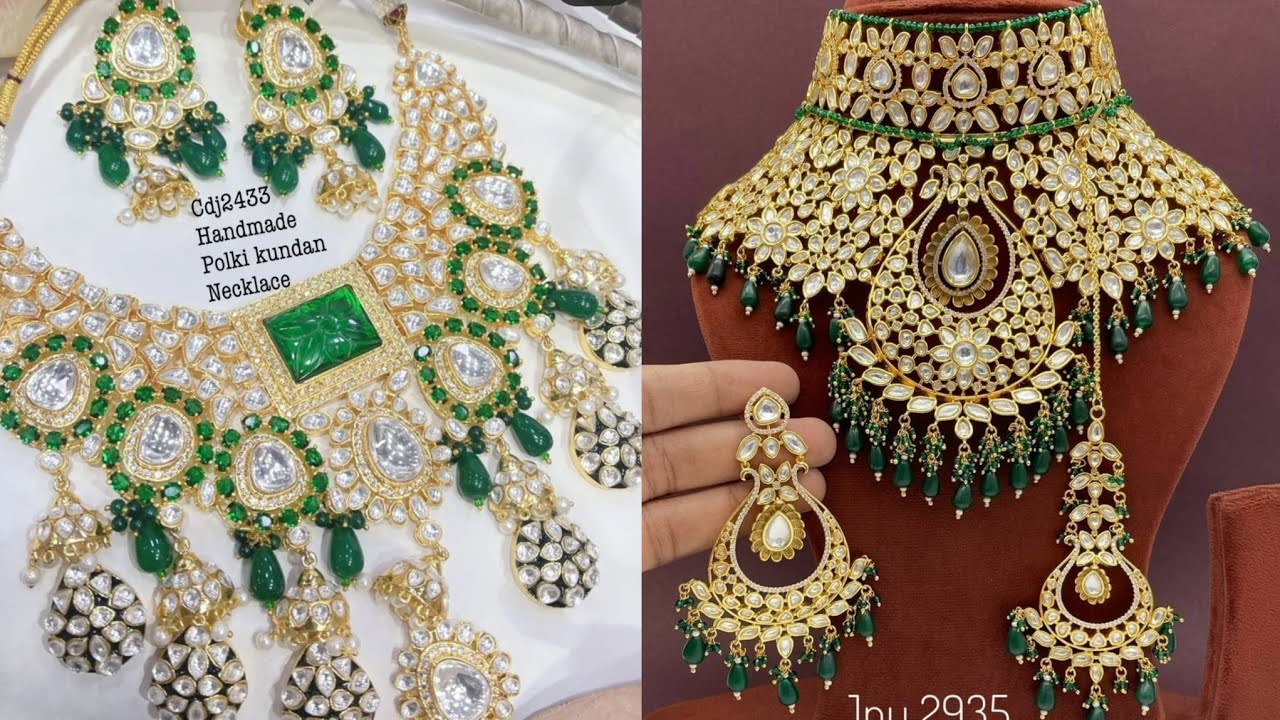 #bridal jewellery/#high #quality polki full bridal set/#premium Polki kundan necklace &hearts;️ #green #set