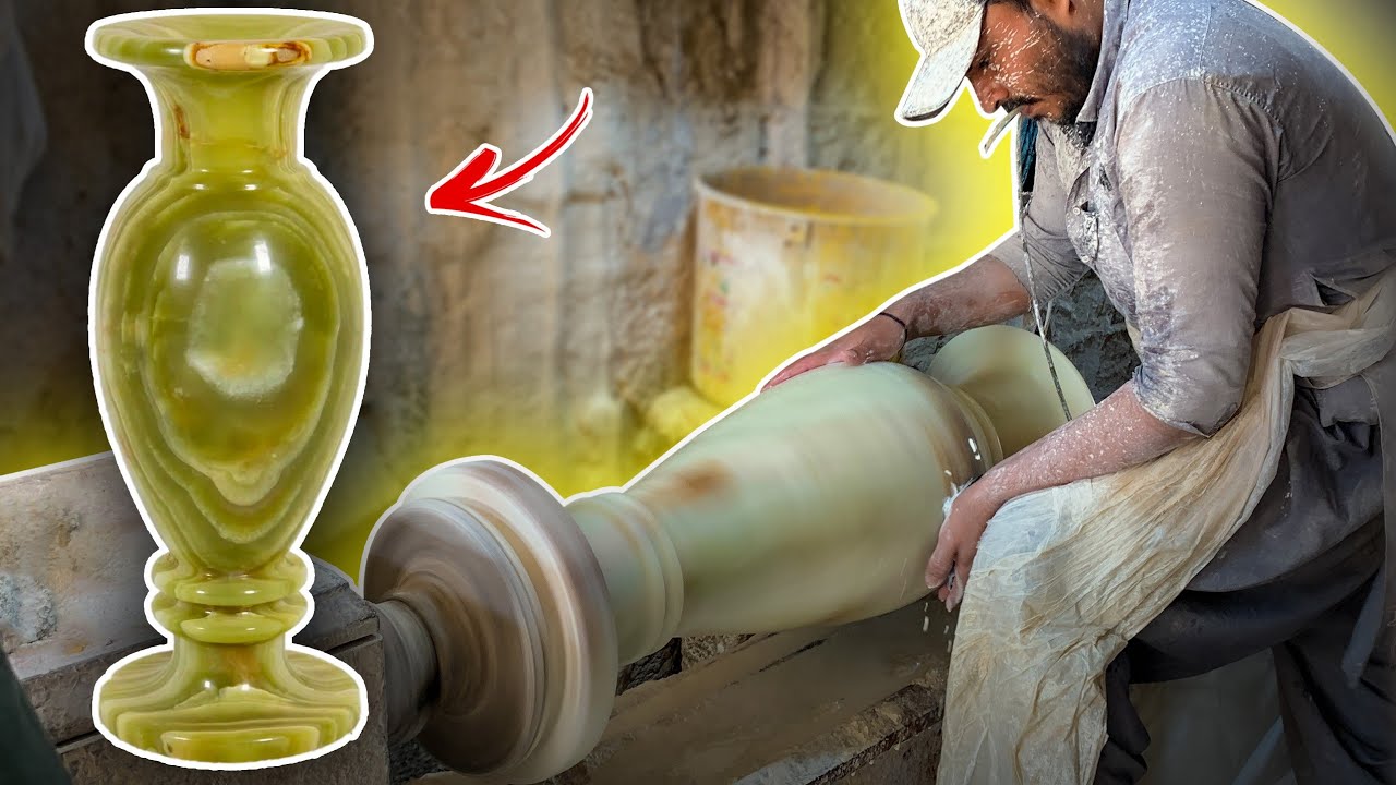 Stone Turning Into Giant Marble Onyx Flower Vase || How Green ONYX Premium Stone Vases are Made