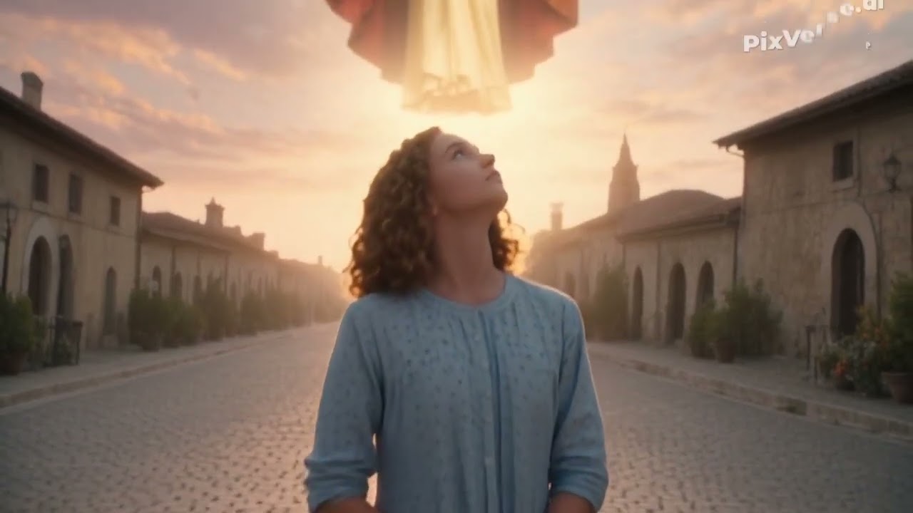 Maryja idzie ulicą i widzi na niebie .