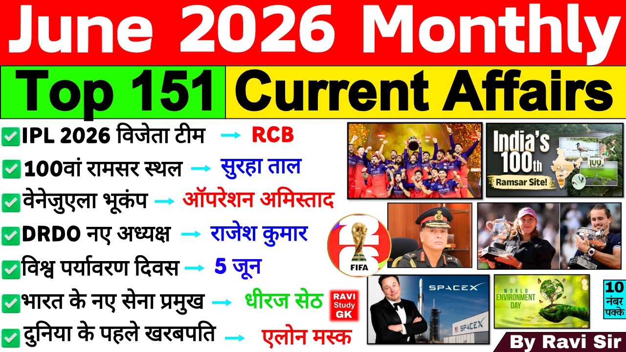 June 2026 Monthly Current Affairs | Current Affairs 2026 Full Month | Current Affairs 2026 MAY