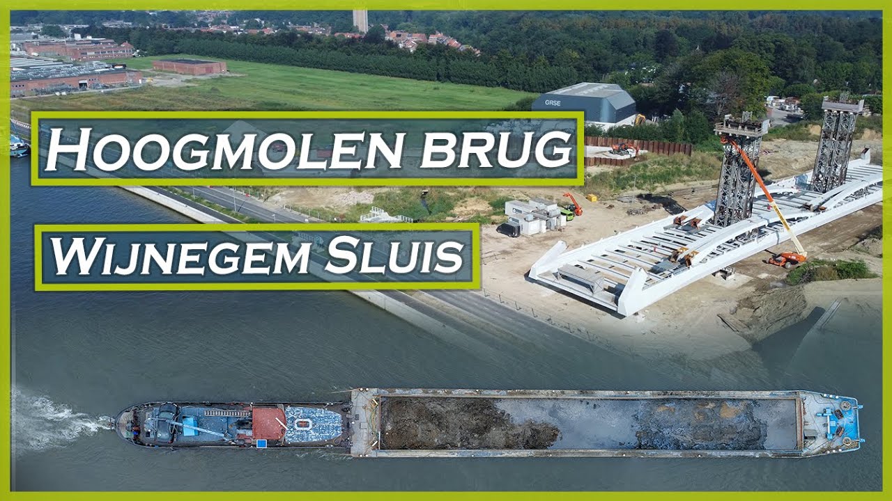Wijnegem sluis (lock) and construction of new Hoogmolenbrug at Albert canal in Antwerp, Belgium