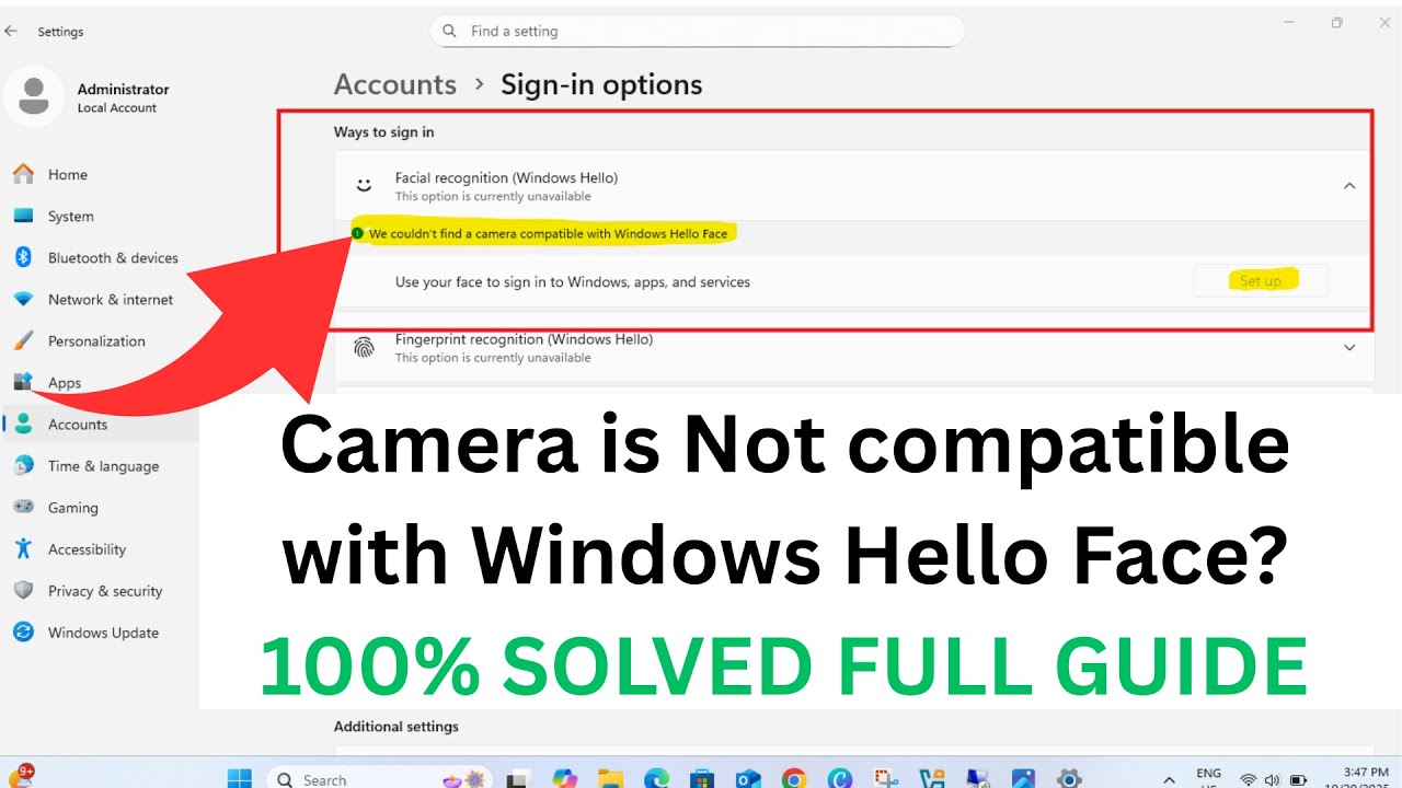 How To Fix We couldn't find a camera compatible with Windows Hello Face In Windows 11/10 ✅