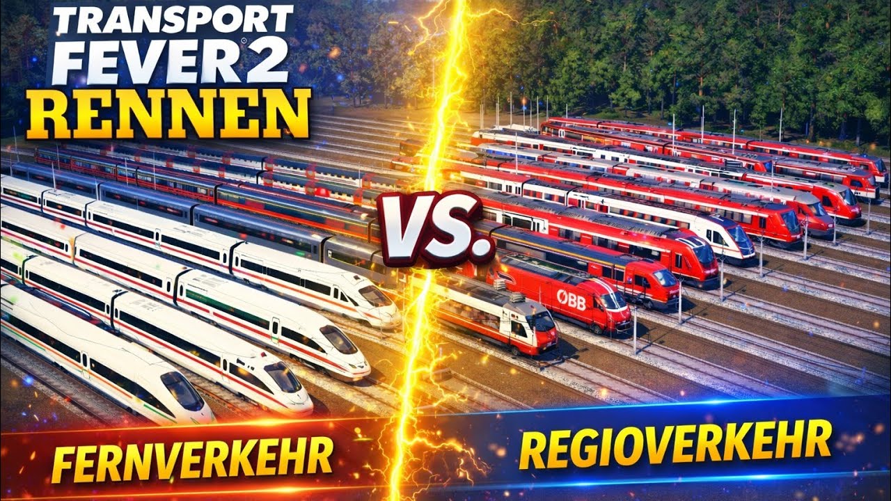 Transport Fever 2 XXL Rennen 🚆 Fernverkehr vs. Regionalverkehr mit 20 Zügen 🚆