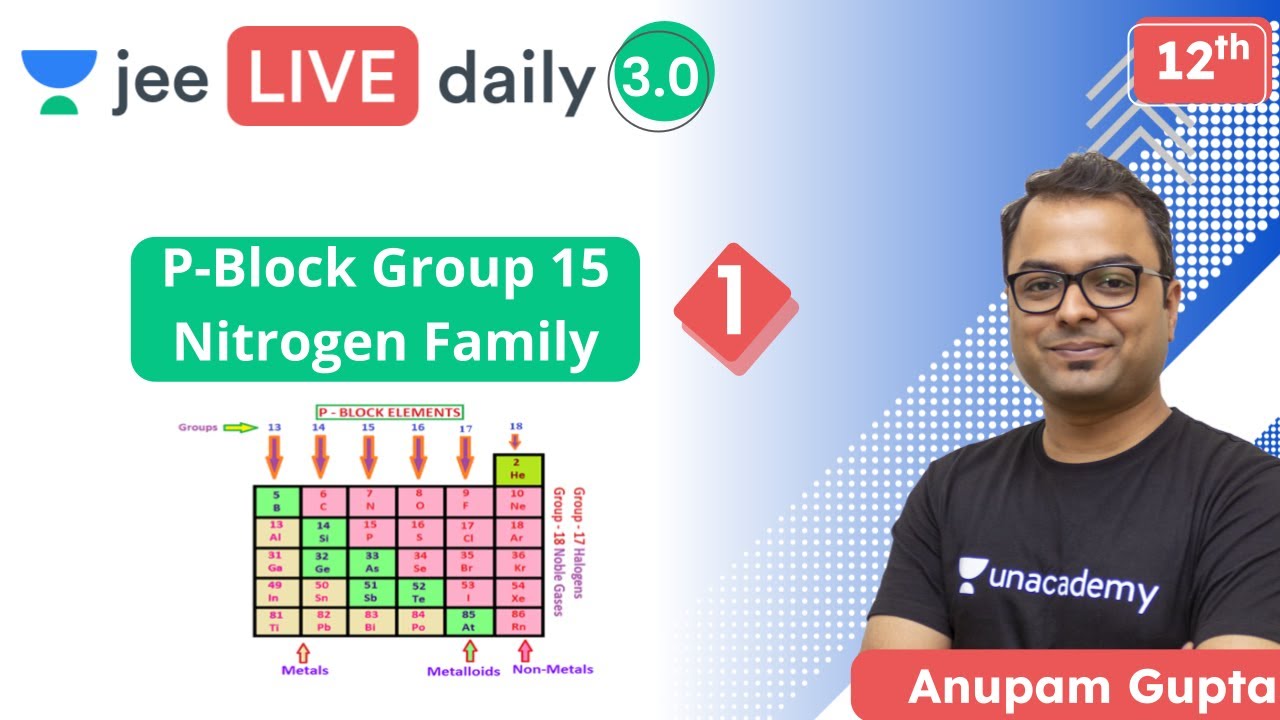 JEE: P-Block Group 15 Nitrogen Family L1 | Unacademy JEE | IIT JEE Chemistry | Anupam Gupta
