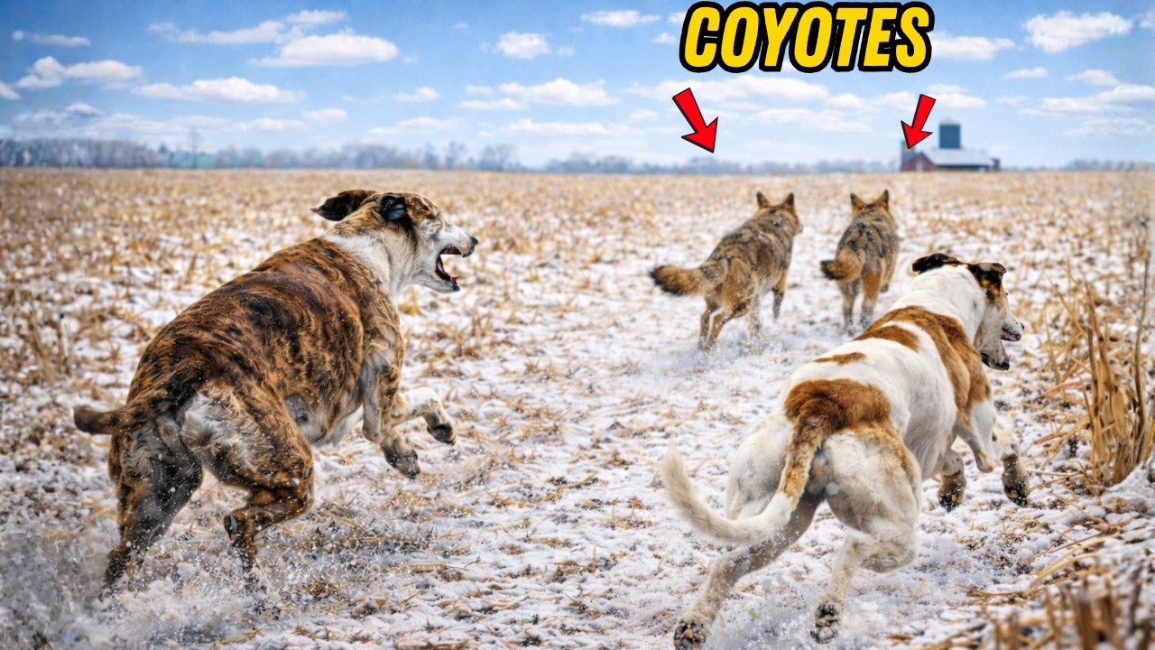 Two Dogs Take On MASSIVE 60 Pound Coyote!!