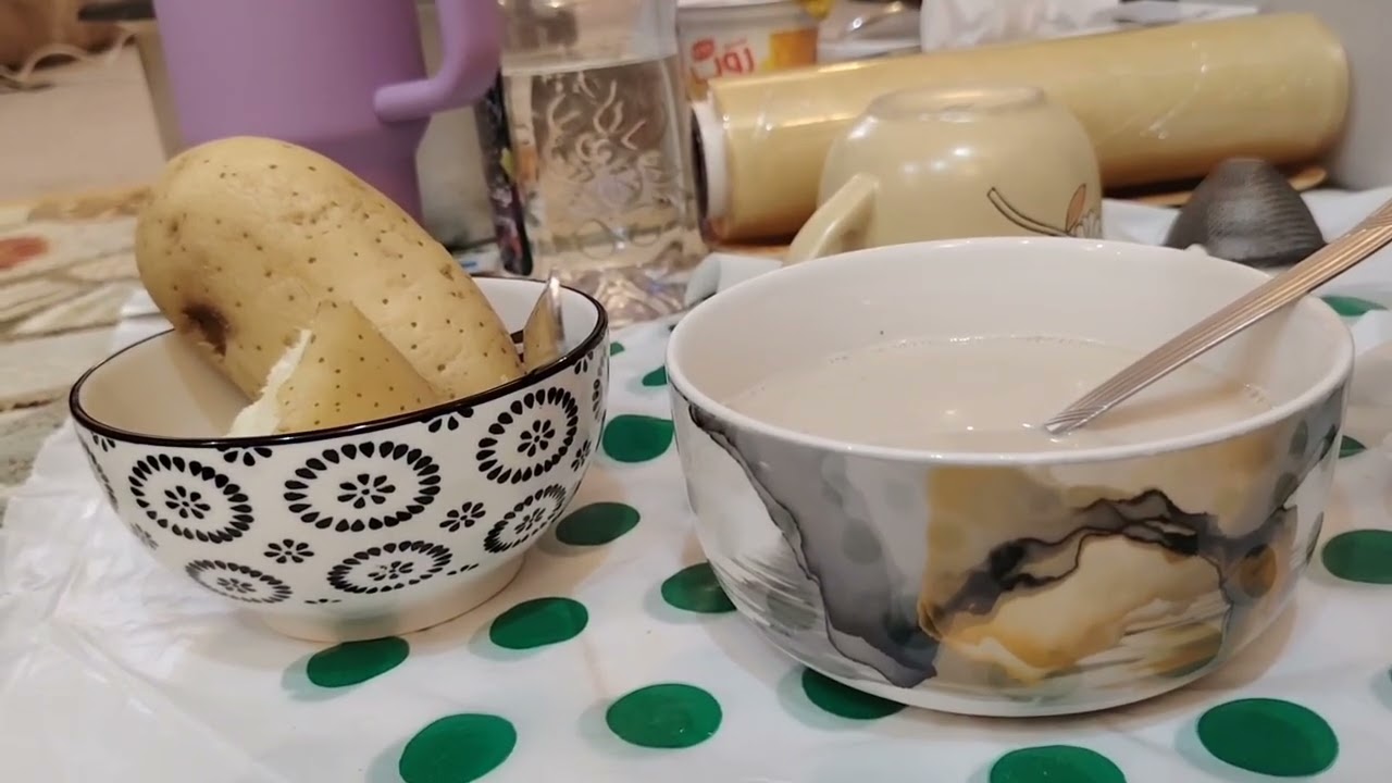 Lets breakfast potatoe and barley coffee milk! #satisfying #viralvideo 