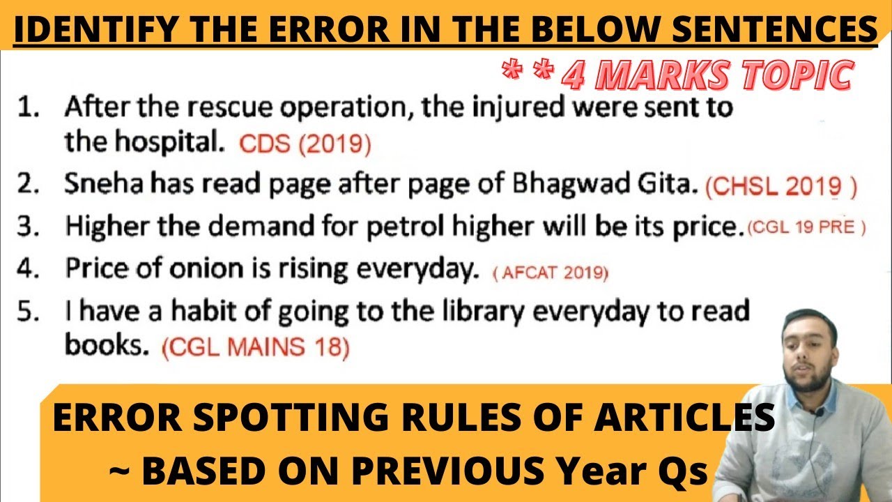 Spotting Errors rules - ARTICLES  | Sentence Improvement | CGL | CHSL | CDS | NDA