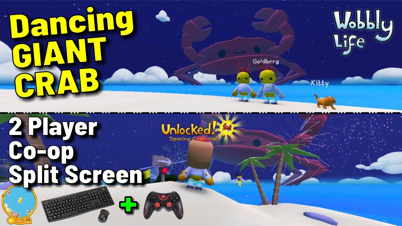 WOBBLY LIFE - Dancing GIANT CRAB - Playing 2 Player Co-op Split Screen on 1 Computer