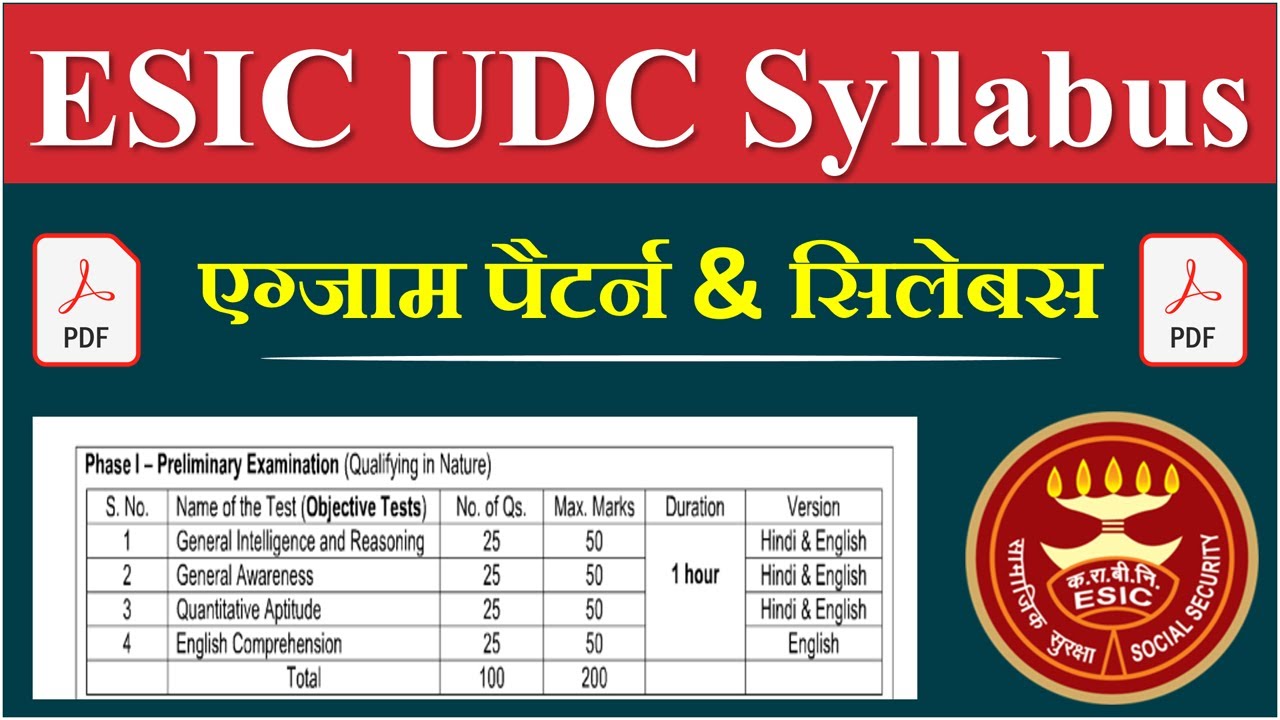 ESIC UDC Syllabus 2022 | ESIC UDC Syllabus 2022 in Hindi | ESIC UDC Syllabus 2022 PDF