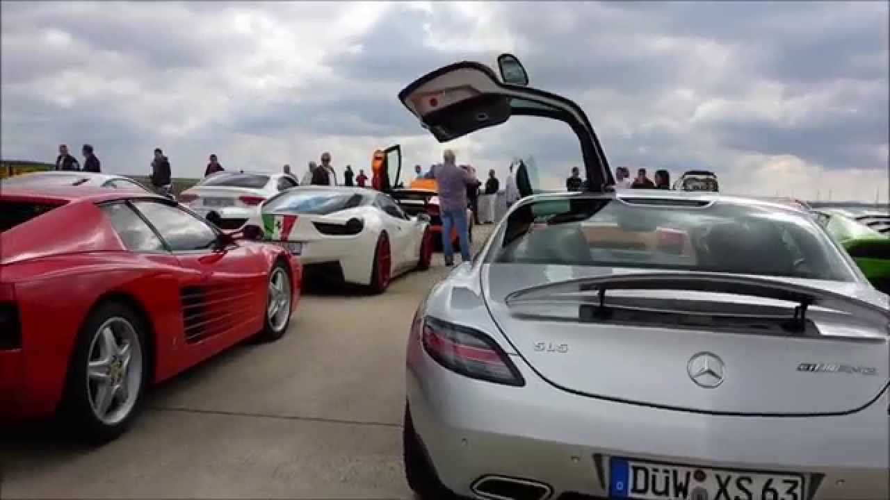 Supercar meet: Ferrari, Lamborghini, Maserati | accelerations, revs, fly bys...