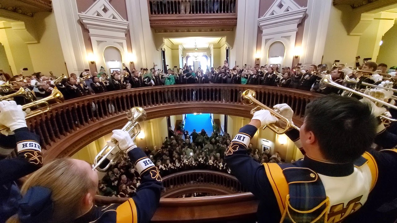 Notre Dame trumpets perform in The Dome before the 2019 game against USC
