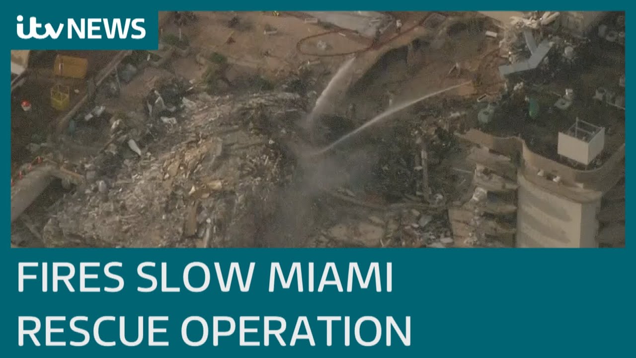 'Deep fires' slow rescue operation at collapsed Miami building | ITV News