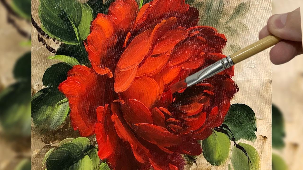 КРАСНАЯ РОЗА / АКРИЛОВАЯ КРАСКА ШАГ ЗА ШАГОМ