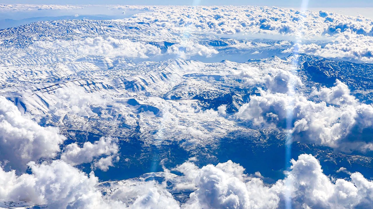 Take-off From Dubai Airport, Landing in Beirut: The Snow Mountains and Beautiful City Skyline