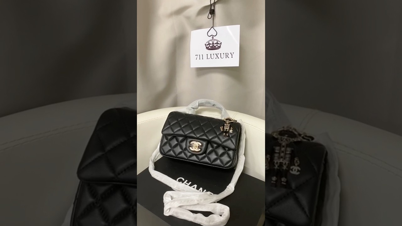 Chanel Mini Flap Bag with Top Handle and a Cute Charm#chanel #chanelflap #flapbag  #bagcollection