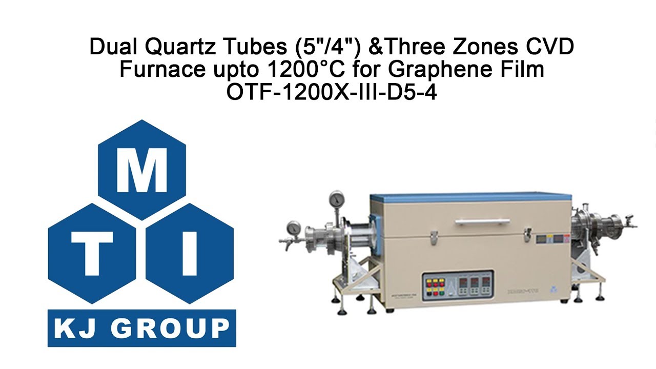 Dual Quartz Tubes & Three Zones CVD Furnace upto 1200&deg;C for Graphene Film - OTF-1200X-III-D5-4
