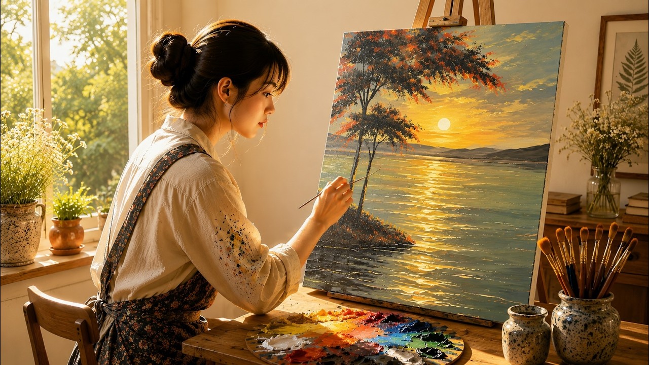 Easy Sunset Lake Painting | Acrylic Landscape Painting for Beginners #105
