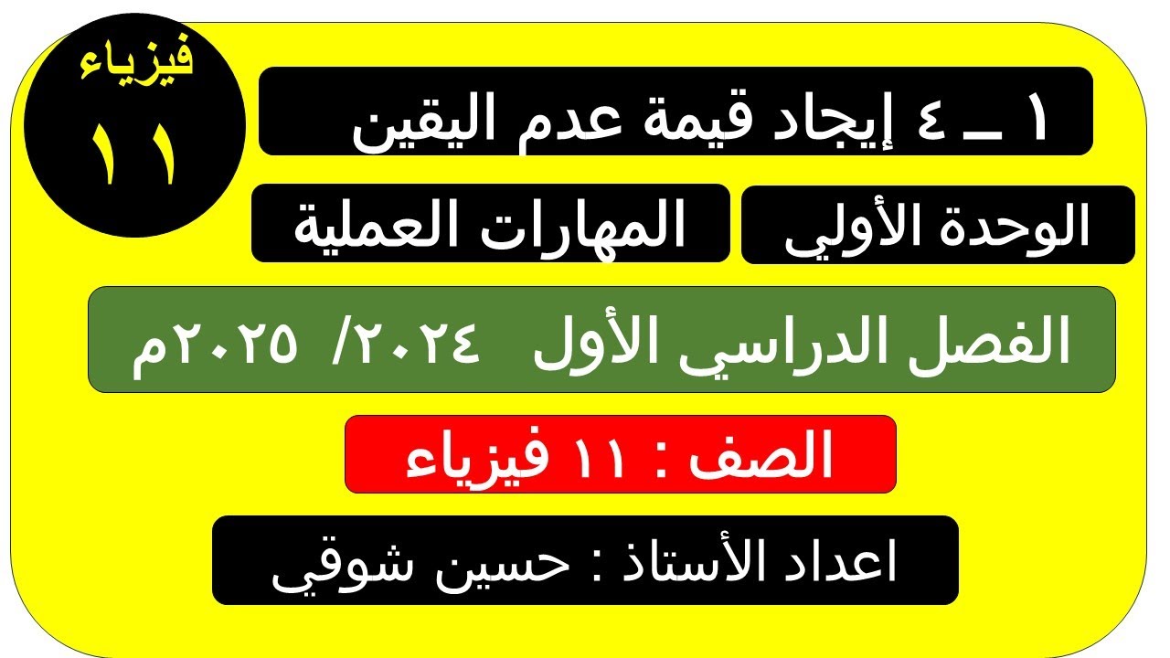 درس 1 ــ 4   ايجاد عدم اليقين     صف 11 فيزياء (الفصل الدراسي الأول )
