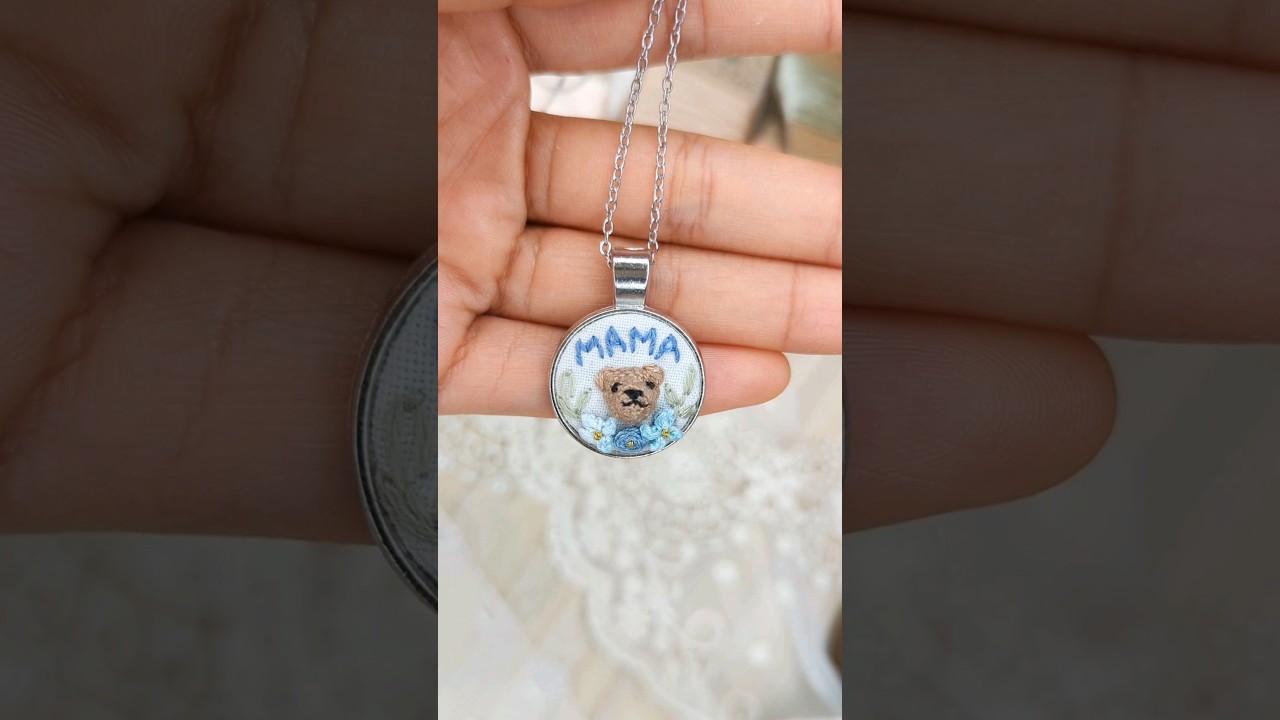 How I make 3D embroidery Mama bear necklace