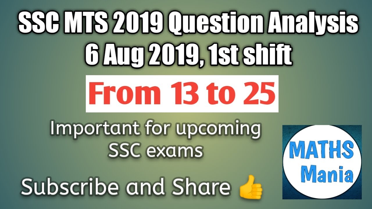 SSC MTS Question 2019 Analysis// 6 Aug 2019