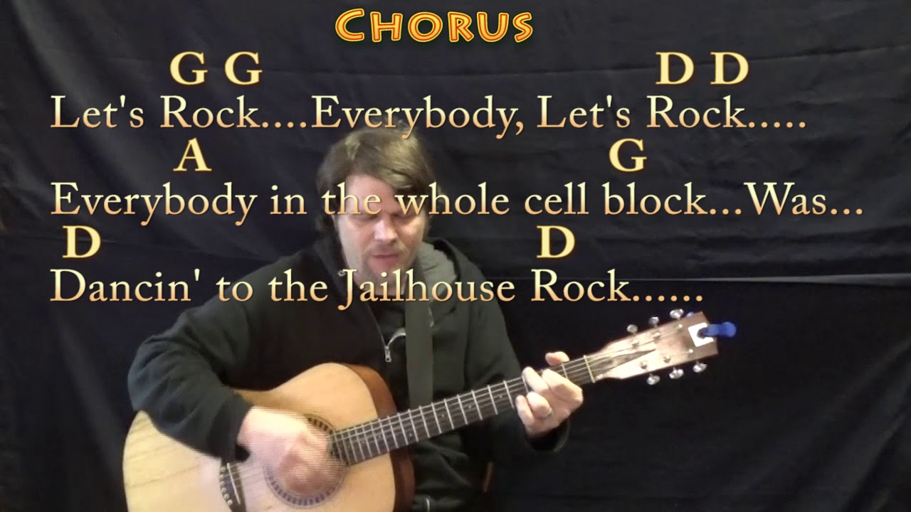 Jailhouse Rock (Elvis) Strum Guitar Cover Lesson in D with Chords/Lyrics