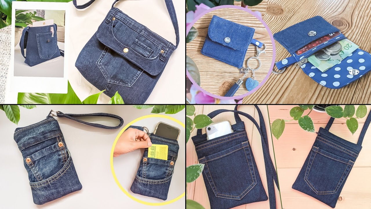 4 DIY Small Denim Bags From Old Jeans | Compilation | Fast Speed Tutorial | Upcycle Craft
