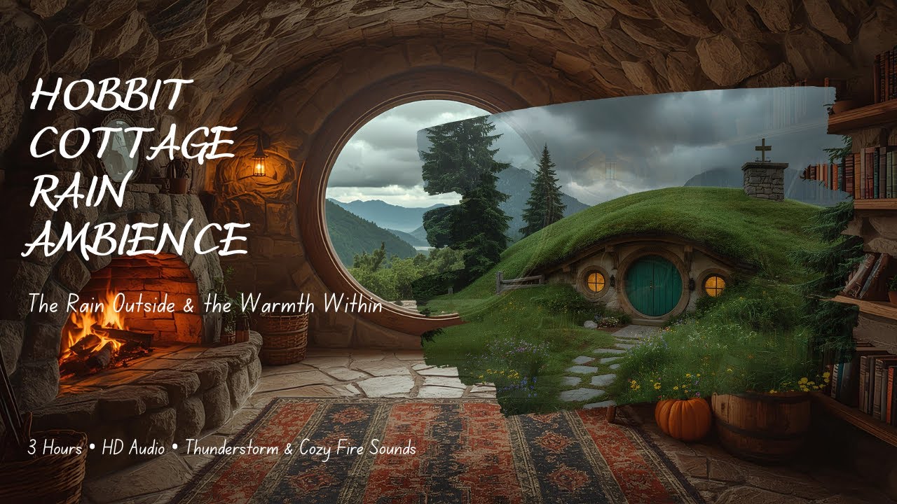Cozy Rainy Day in a Hobbit Cottage | 3H Rain & Fireplace Sounds for Sleep & Study