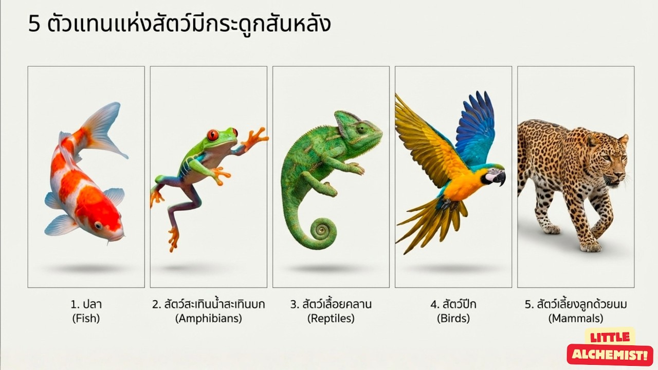 การจำแนกสัตว์ โดยแบ่งเป็นสัตว์มีกระดูกสันหลัง และสัตว์ไม่มีกระดูกสันหลัง ฉบับติวสอบ