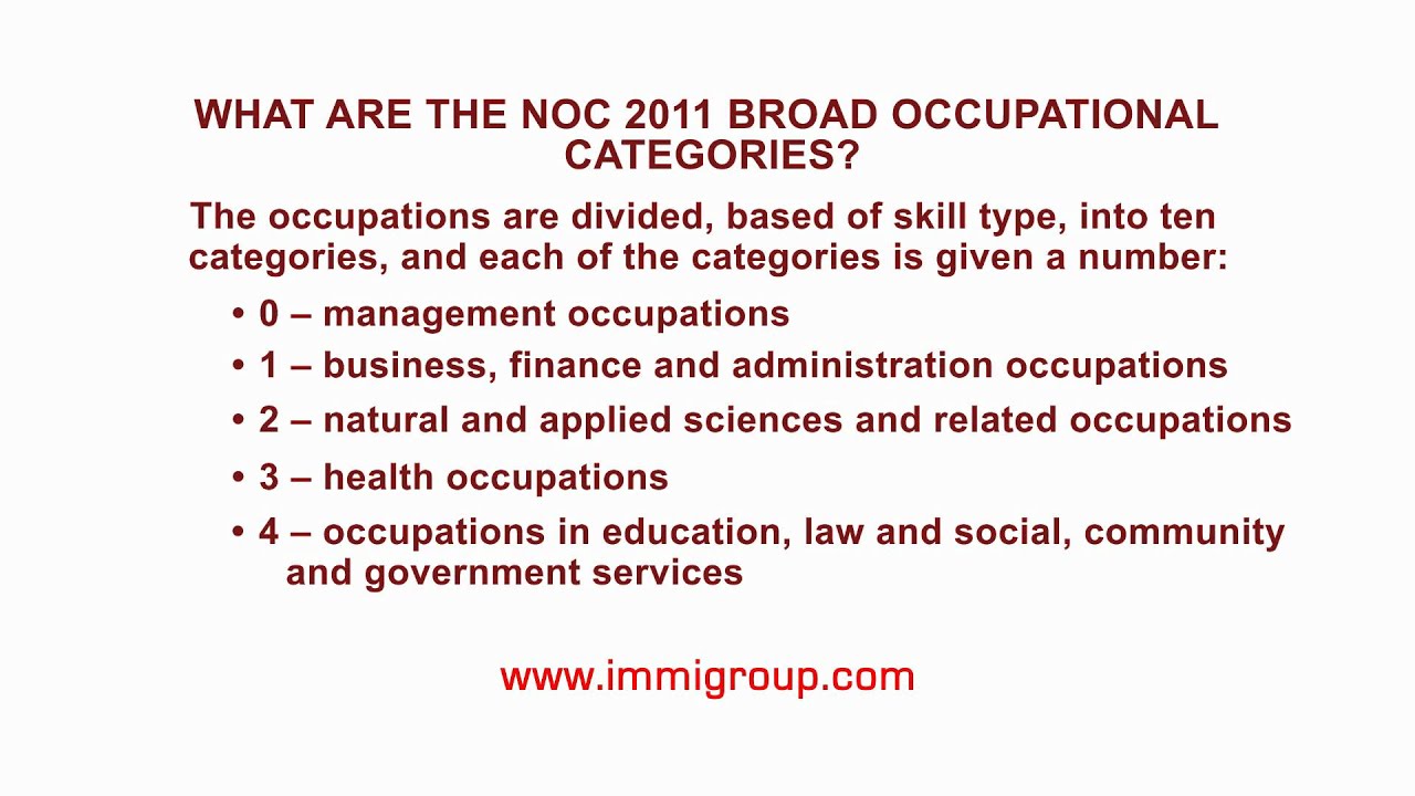 What are the NOC 2011 broad occupational categories?