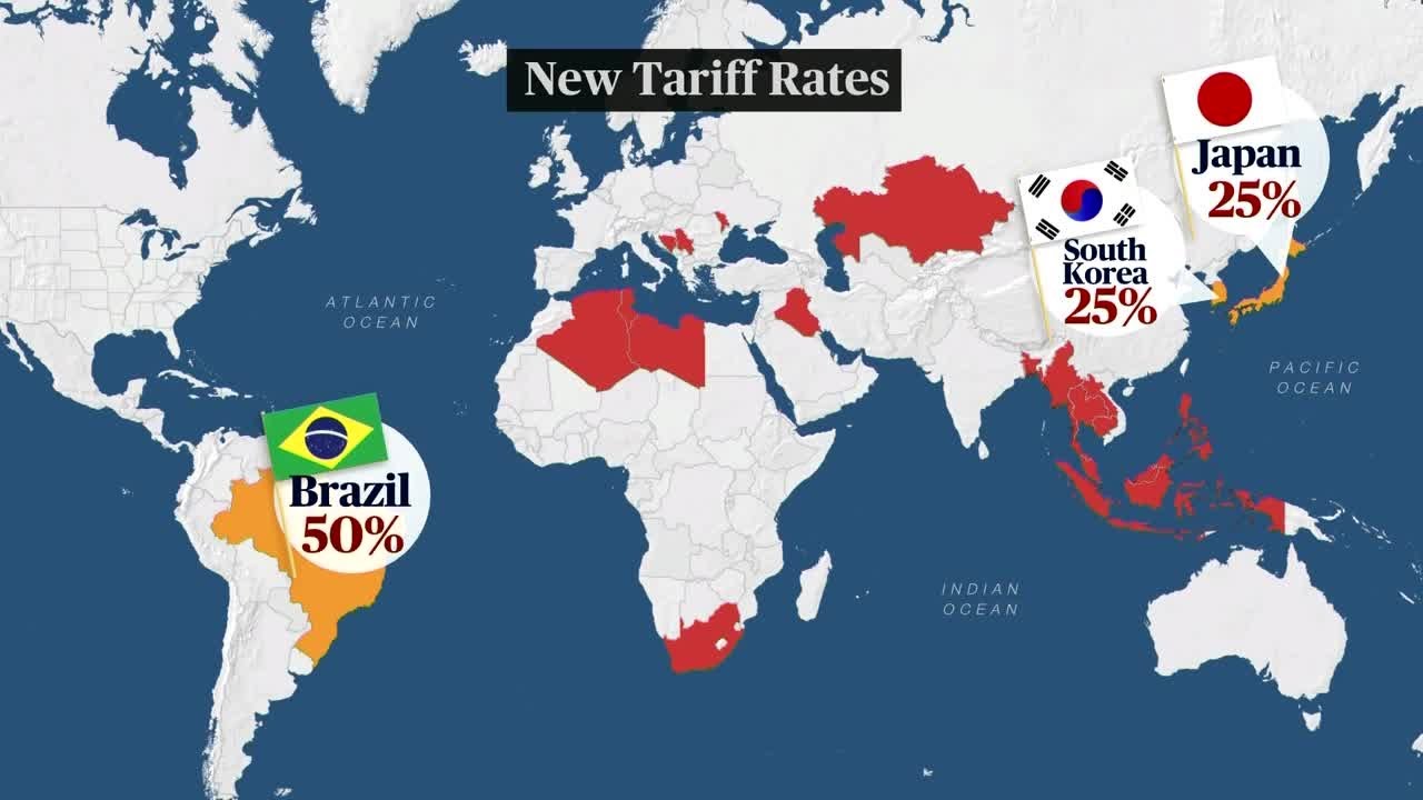 Trump sets 25% tariffs on Japan and South Korea, and new import taxes on 12 other nations