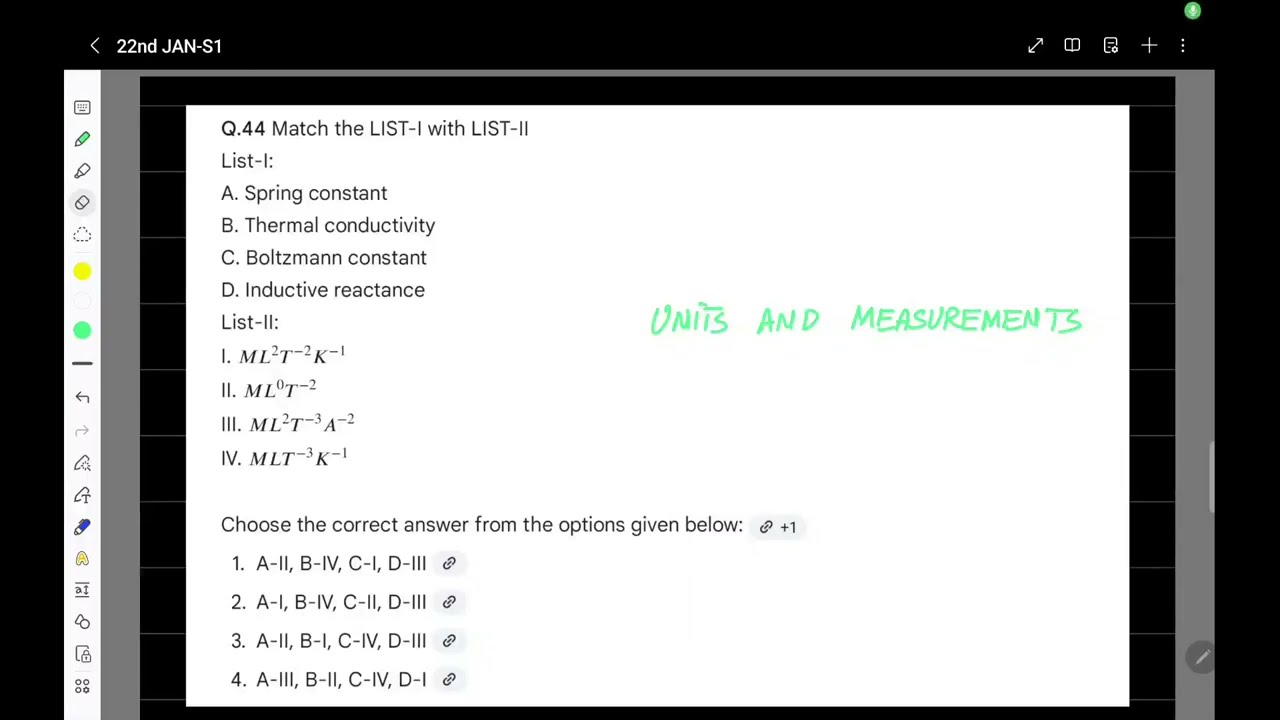 JEE Main 2026 Physics Solution | 22 Jan Shift 1 | Q.44 Dimensional Analysis