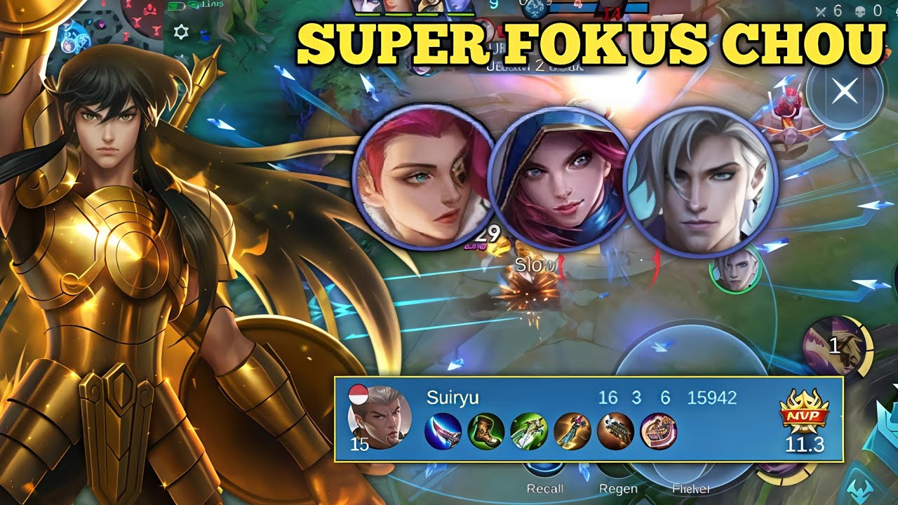 CHOU SUPER FOKUS LAWAN 3 HERO HILANG | BUILD CHOU TERSAKIT - TOP GLOBAL CHOU MLBB 