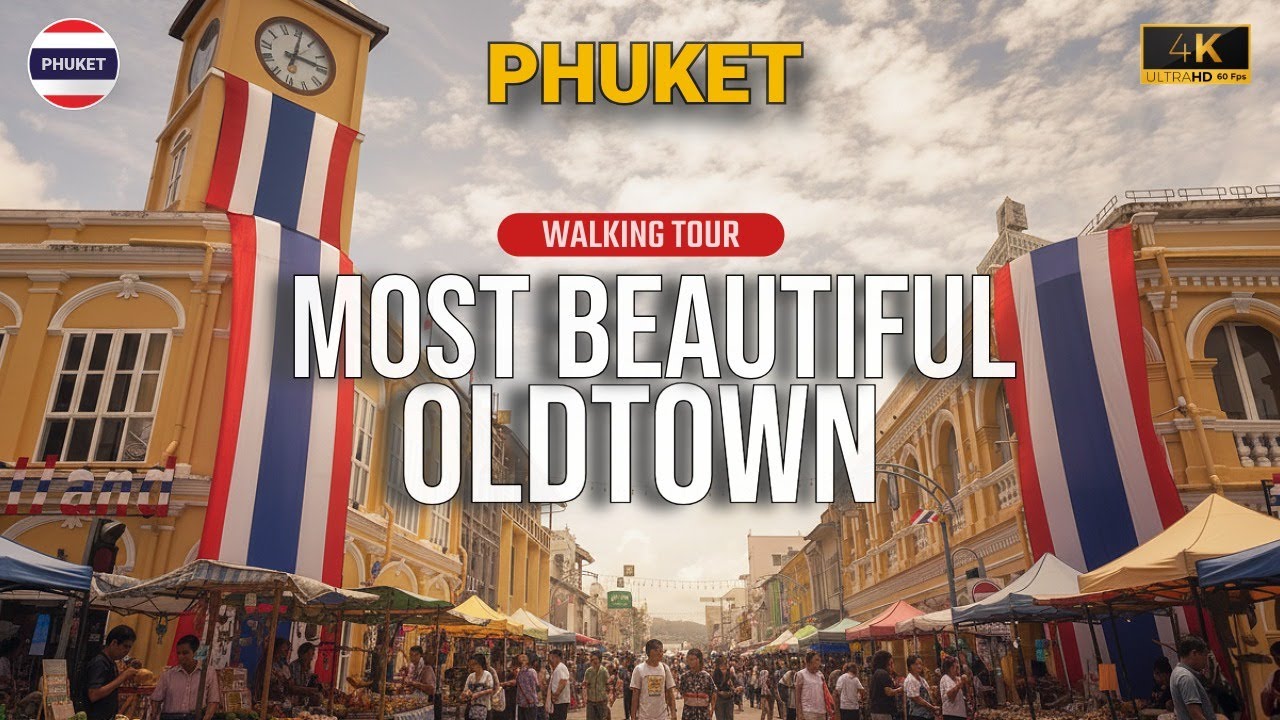 Phuket Old Town Walking Tour | Colorful Heritage Streets & Local Market in Thailand 4K